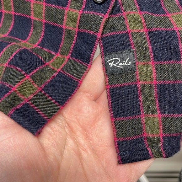 Rails Andi Navy Olive Fuchsia Plaid Button Down Long Sleeve Soft Flannel Shirt - Picture 7 of 13